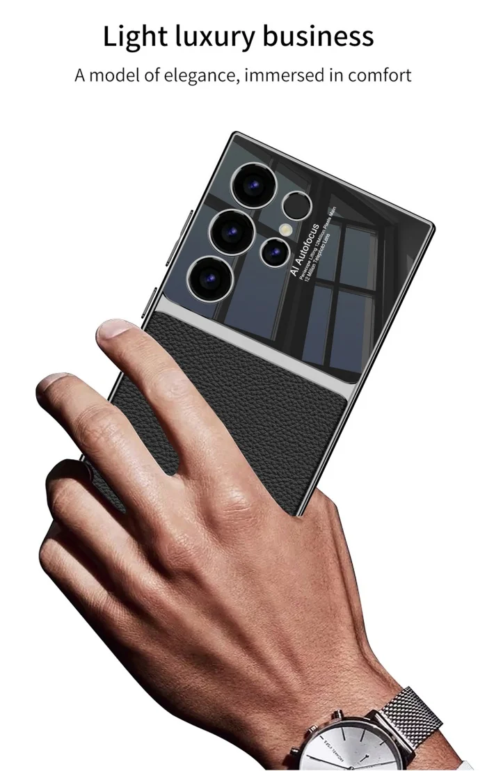 Samsung S24 mobile phone case S24u leather case S24ultra electroplated plain leather mobile phone