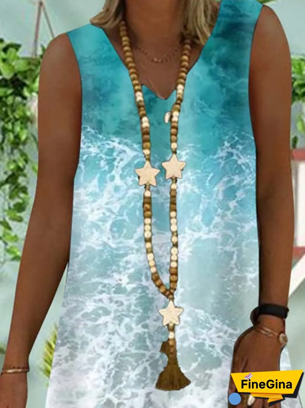 Women's Loosen Vacation Sleeveless V-neck Printed Midi Dress