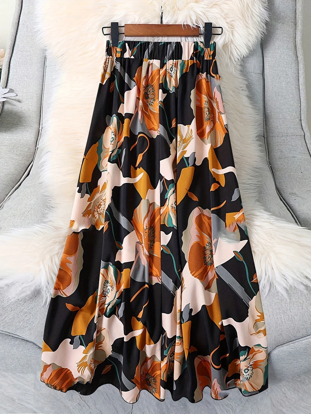Floral Print Elastic Waist Skirt, Casual A-Line Skirt For Spring & Summer, Women's Clothing | IFYHOME