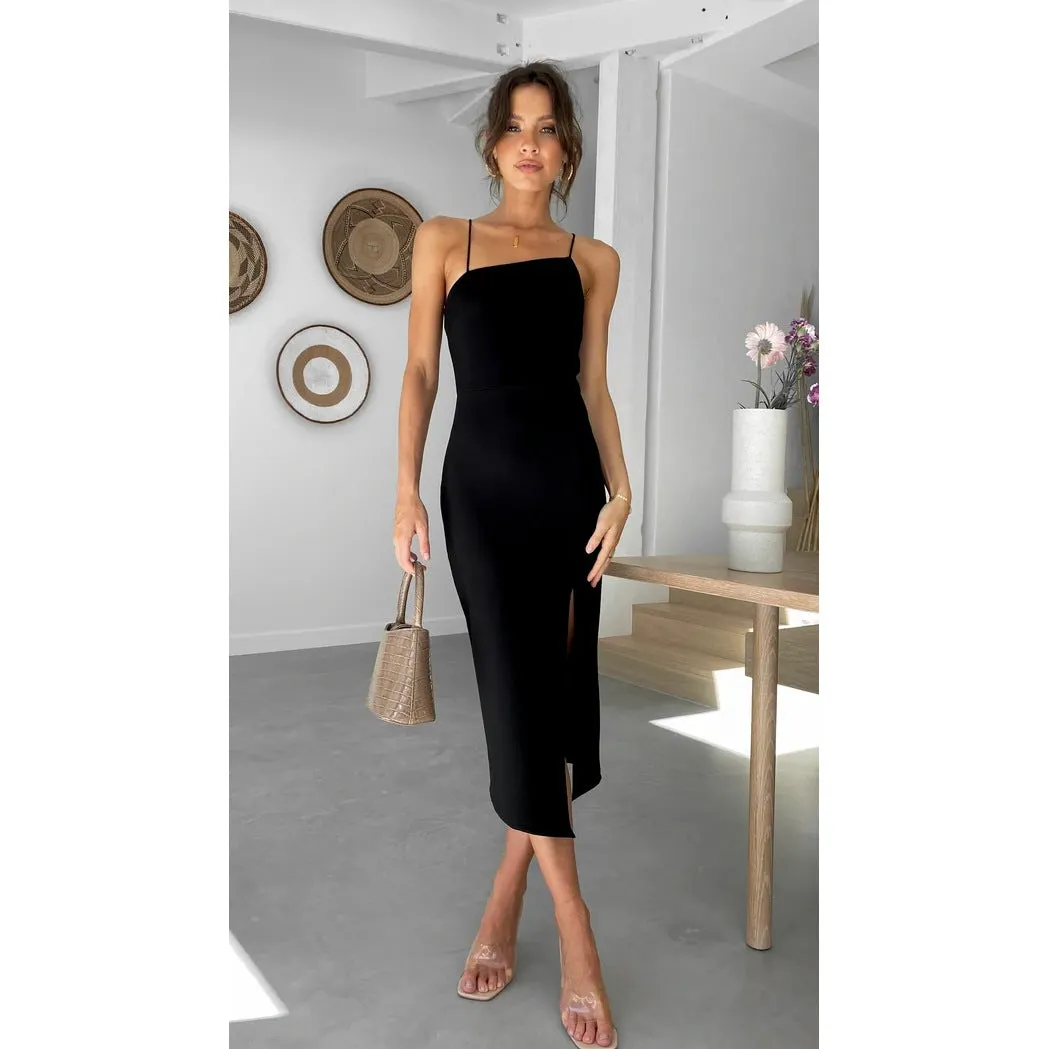 Brownm Mid Waist Solid Color Sexy Suspender Dress