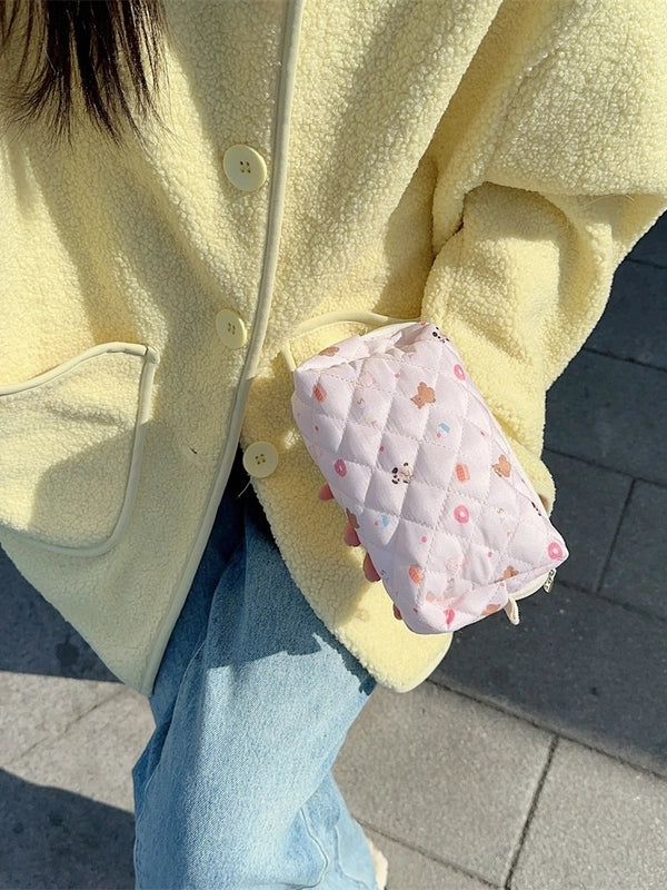 31291 Fresh Quilted Hand-held Cosmetic Bag Girl Large Capacity Cute Storage Student Zipper Stationery Bag Pencil Case