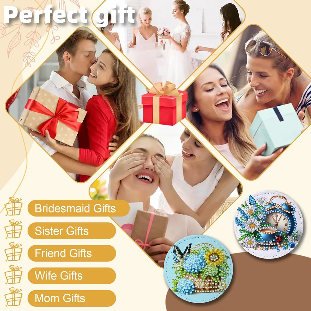 DIY Diamond Art Portable Cosmetic Mirror Round Diamond Painting Crafts (Coffee)