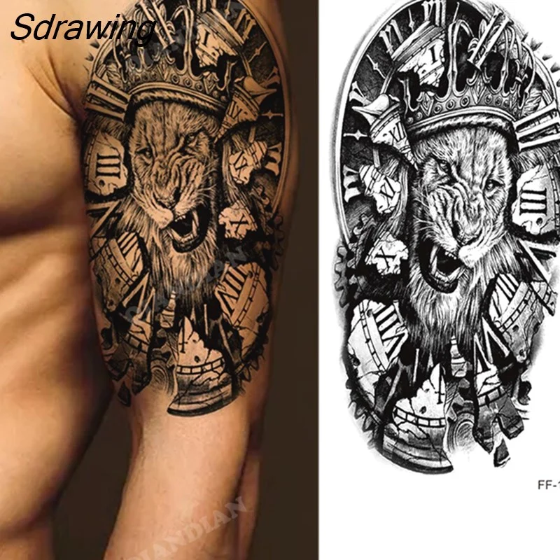 Sdrawing New Waterproof Temporary Tattoo Sticker Lion King Tiger Wolf Forest Mechanical Wild Boat Men Body Art Arm Fake Tatoo Women 328-0