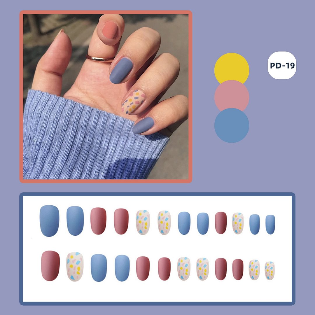 (24 PCS Multicolor cute) Wearable waterproof fake nail stickers💅