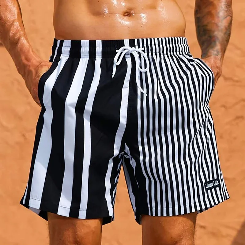 Striped Print Hawaiian Resort Casual Shorts-inspireuse