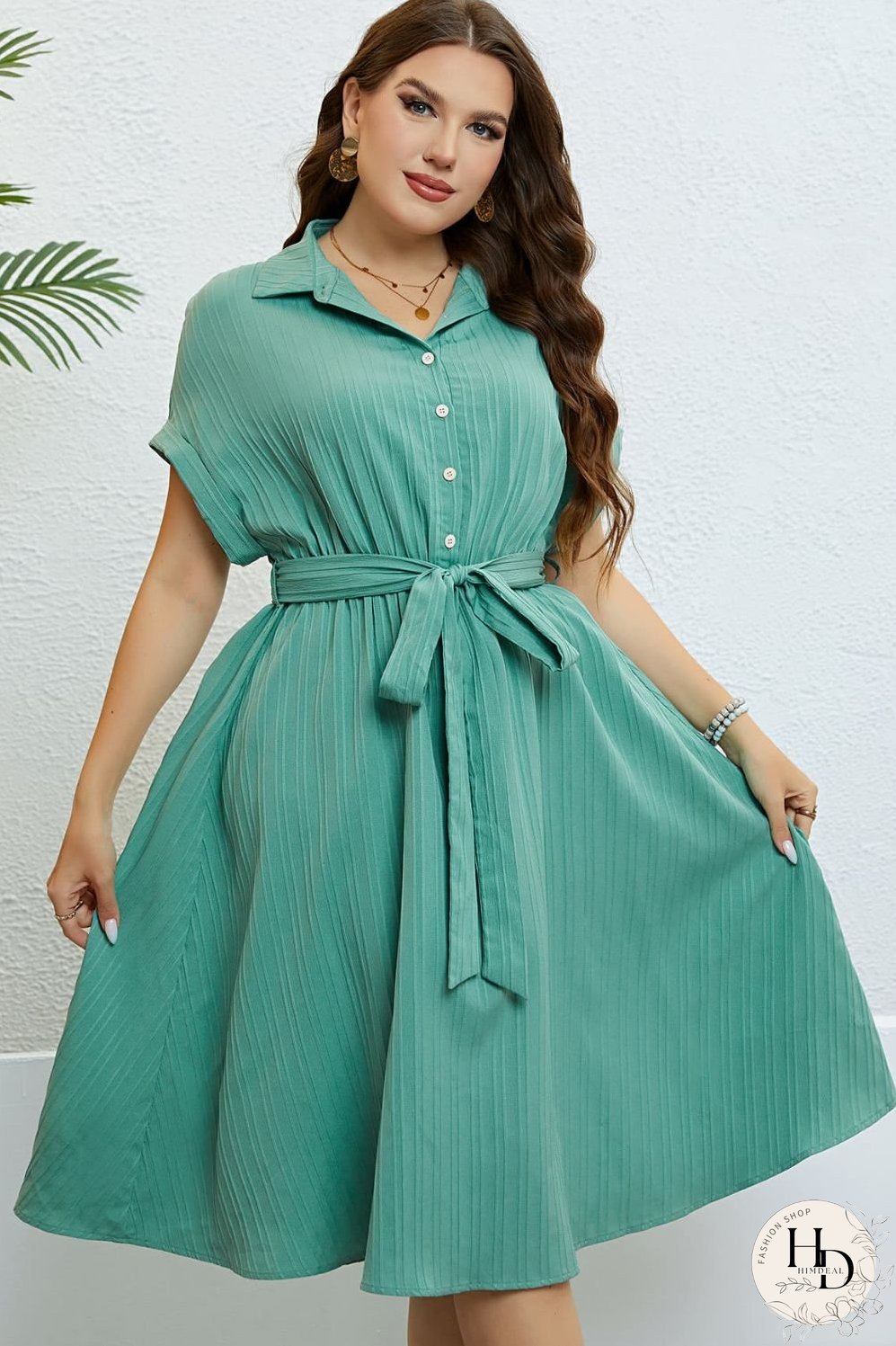 Buttoned Tie-Waist Shirt Dress