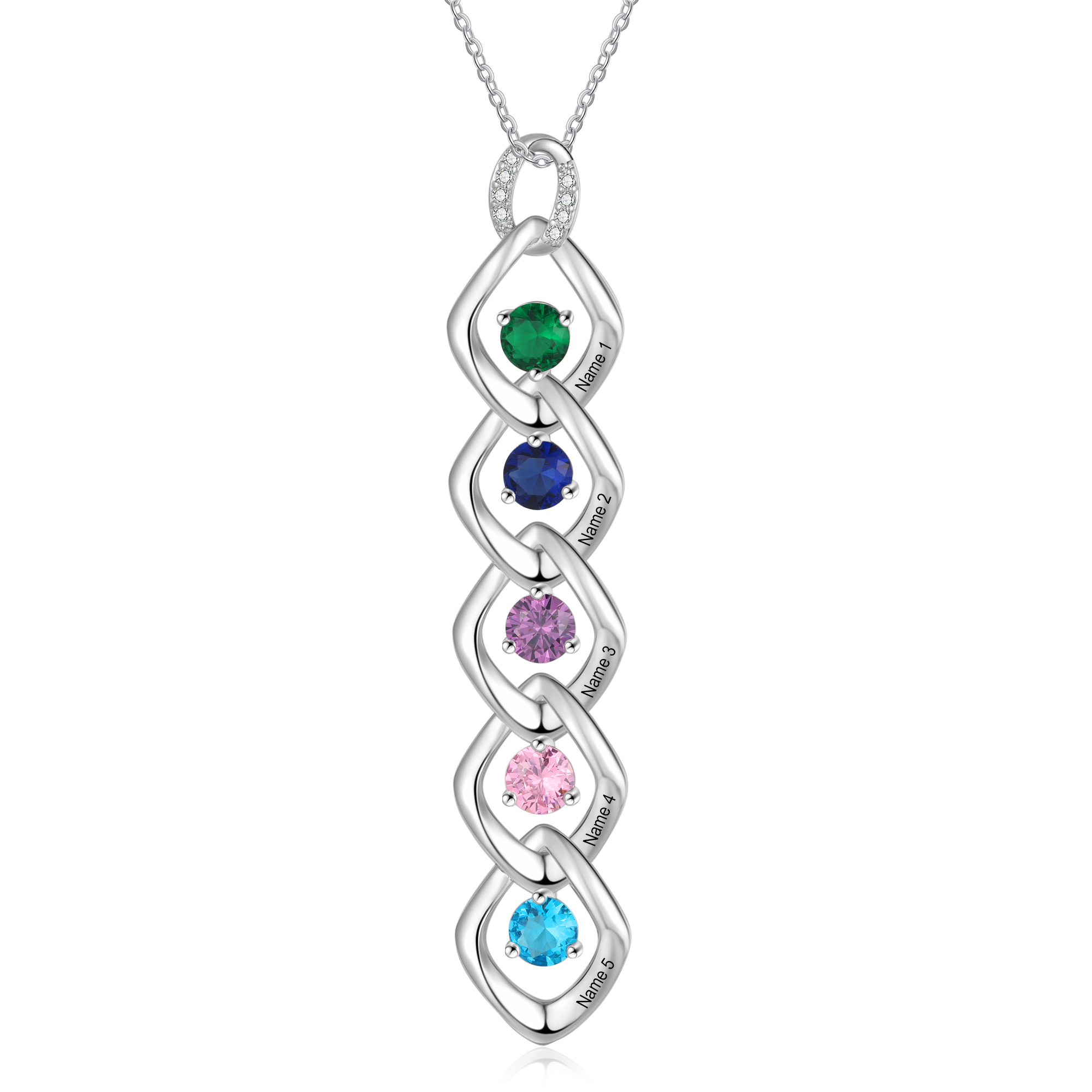 Personalised Pendant Necklace Custom 5 Birthstones Engraved 5 Names Necklace Gift for Women-Jessemade AU