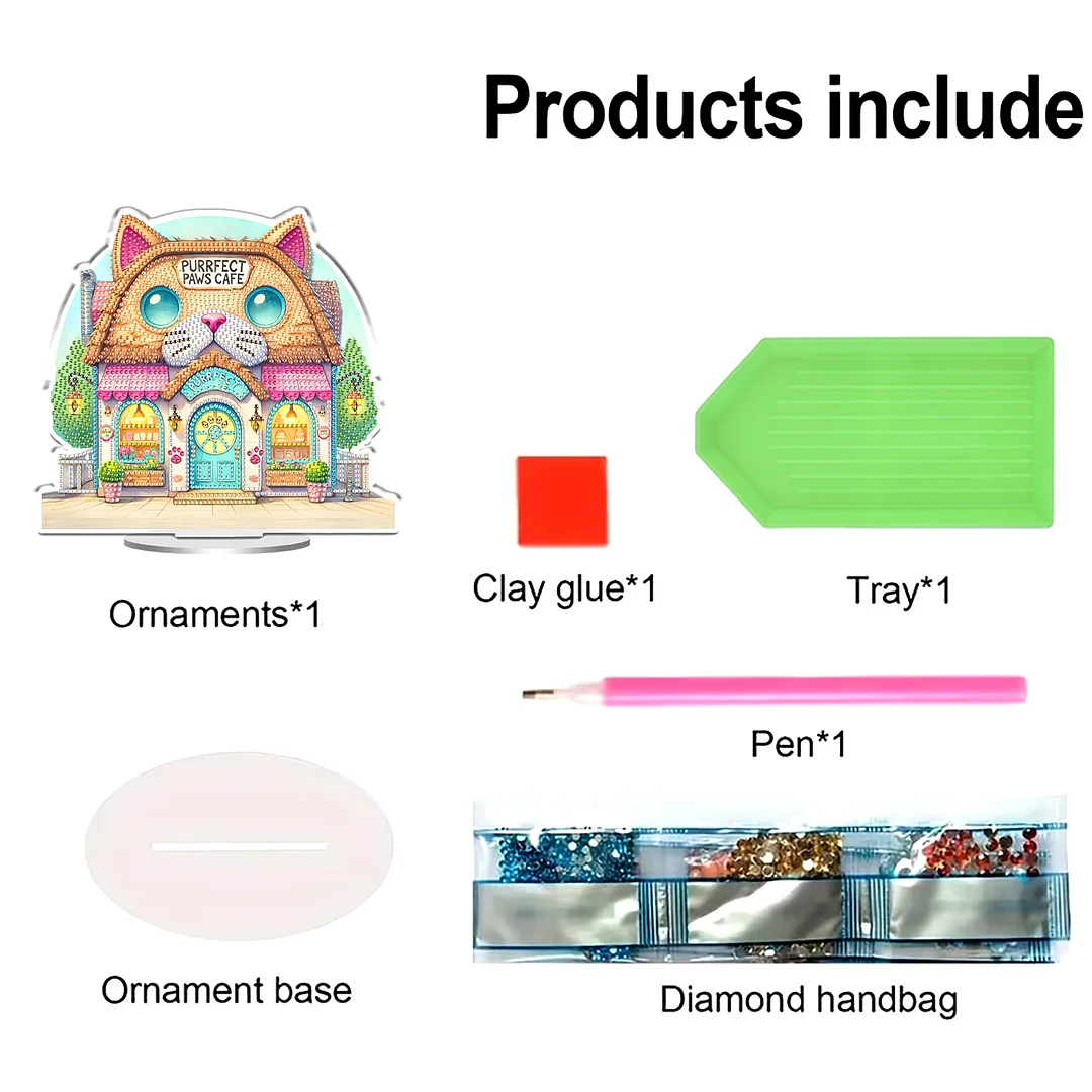 Cat House DIY 2D Flat Acrylic Desktop Diamond Art Kit 24x22cm Desktop Decor