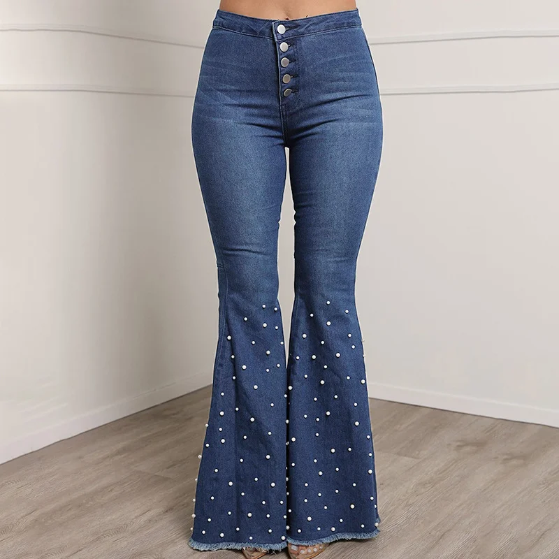 Women's 2023 High Waist Elastic Slim Fit Washed Bell Denim Jean Pants