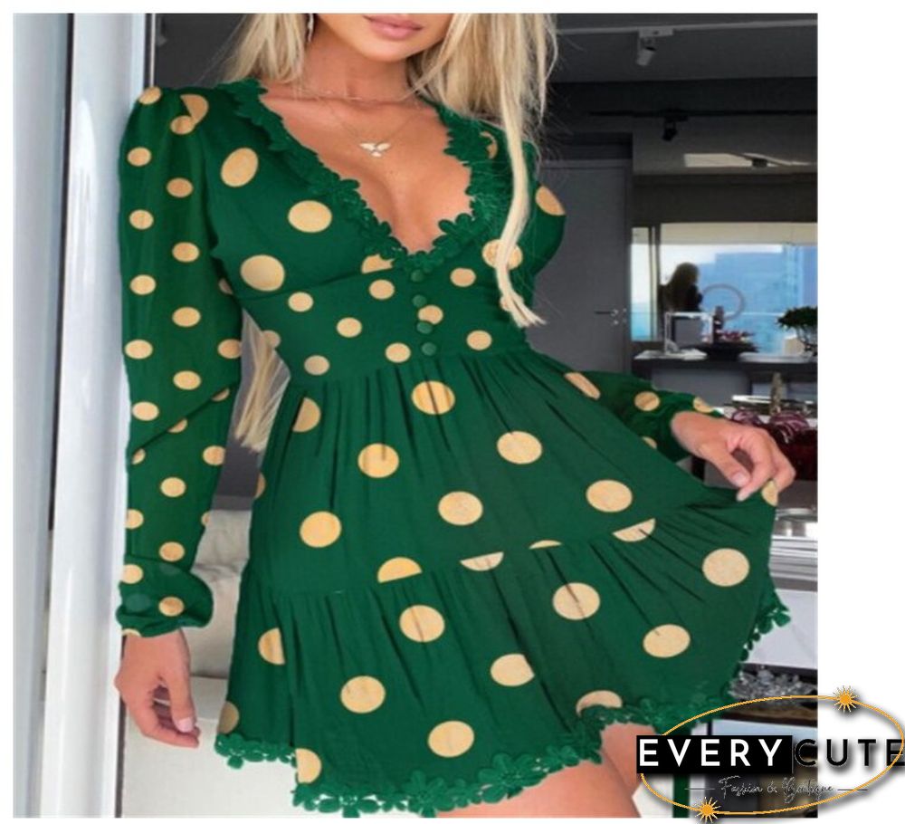 Flared Mini Dress New Female Lace Stitching Dress