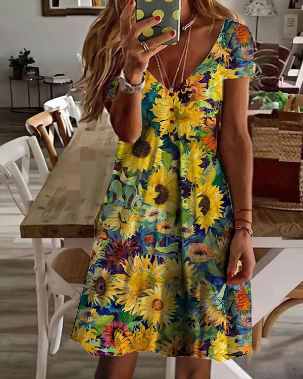 Vintage Floral Print Dress