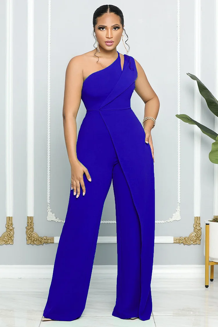 Boat Neck Sleeveless Irregular Trim High Waist Straight Leg Jumpsuit