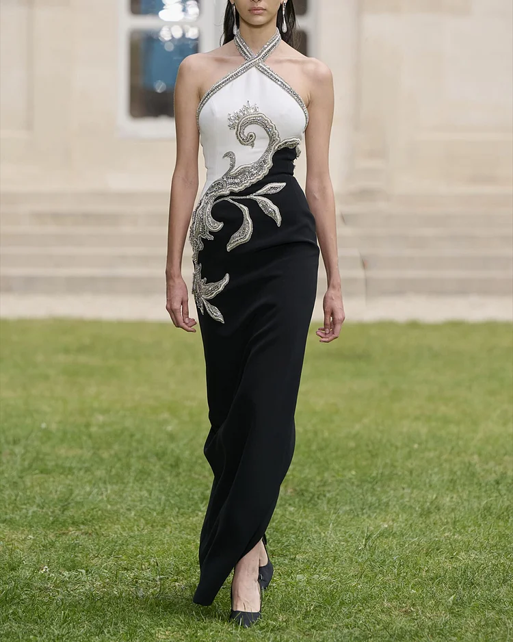 Women's Halter Neck Embroidery Dress