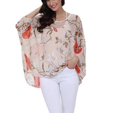6XL Plus Size Women Chiffon Blouse Shirt Batwing Sleeve Tops Blouses | EGEMISS