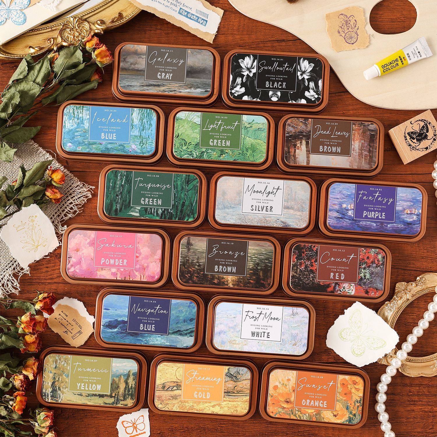 잉크패드 - 빈티지 아이언 박스 생태 코튼 프린팅 머드