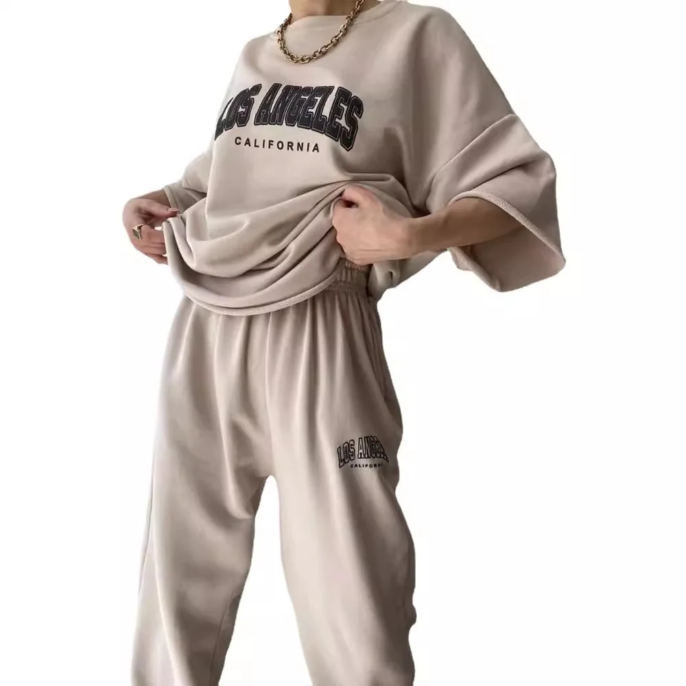 Nigikala Nigikala New Women's Casual Casual Commuting Print Short-Sleeved Trousers Two Sets