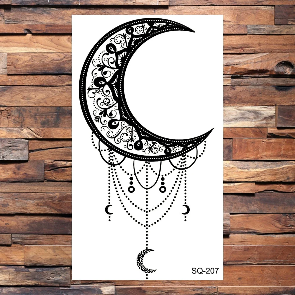3D Moon Temporary Tattoos For Adults Mountain Sun Cluster Dream Catcher Tatoos Fake Pendant Tattoo Sticker Sexy Body Arm