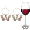 (Limited Stock)2pcs DIY Diamond Painting Ornament Flower Alphabet Wine Glass Charm、[Everydayedeals]
