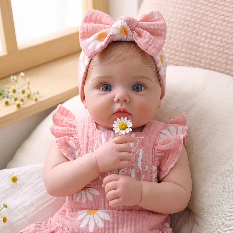 [Pre-Order] Babeside Sage 16" Full Body Silicone Baby Girl Doll &ndash; Pink Daisy Outfit & Big Bow Gift Set