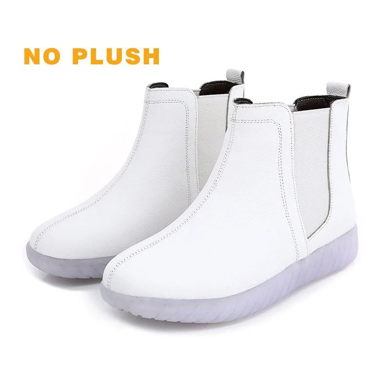 Fujin Warm Wool Motorcycle Slip on Super Comfortable Booties Footwear Winter Shoes Genuine Leather Cow Women Ankle Boots