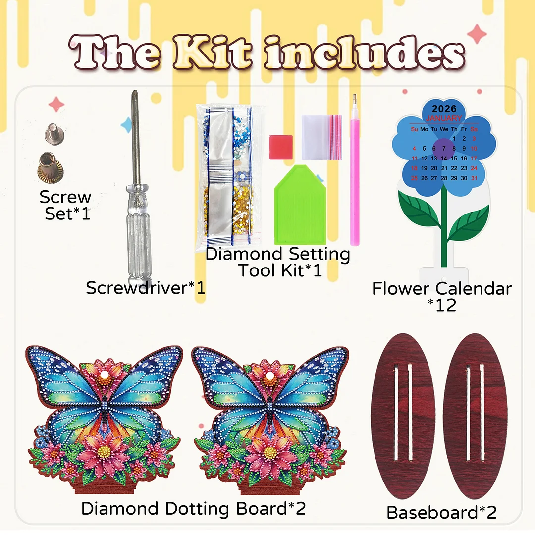 2026 Calendar DIY Diamond Art Kit Butterfly Wooden Diamond Painting Calendar