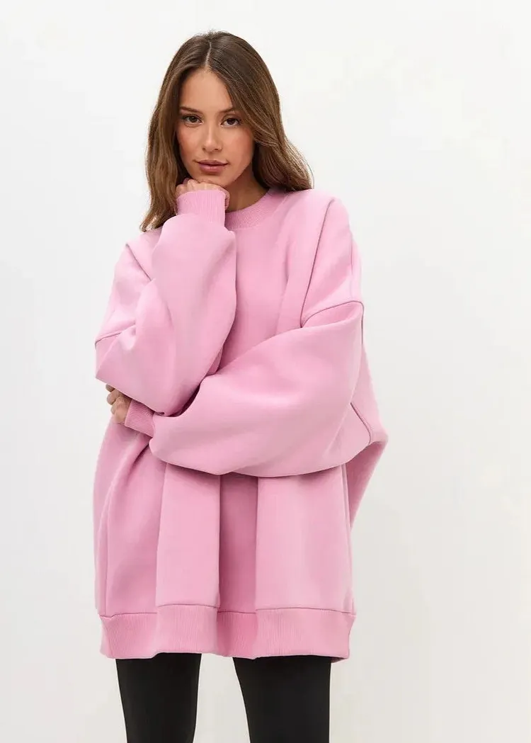 Oversized Pink Cotton Sweatshirt &ndash; Relaxed Fit, Long Sleeve Pullover