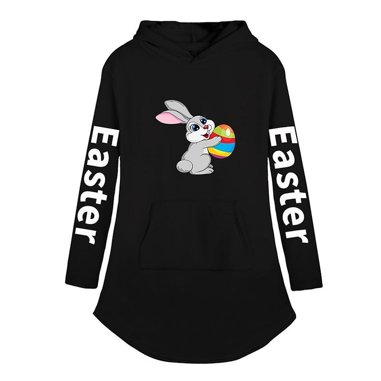 Easter Letter Bunny Print Hoodie Dress - Modakawa 