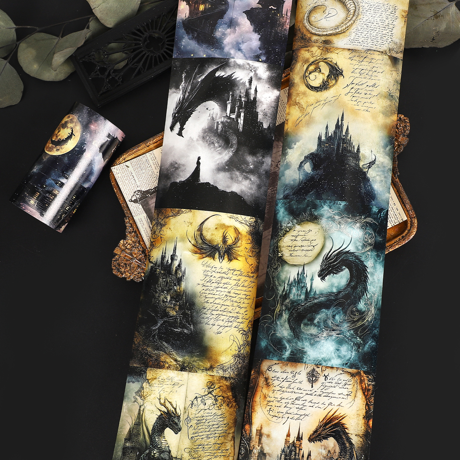 와시 테이프 - 80mm*200cm 빈티지 다크 드래곤 캐슬 풍경