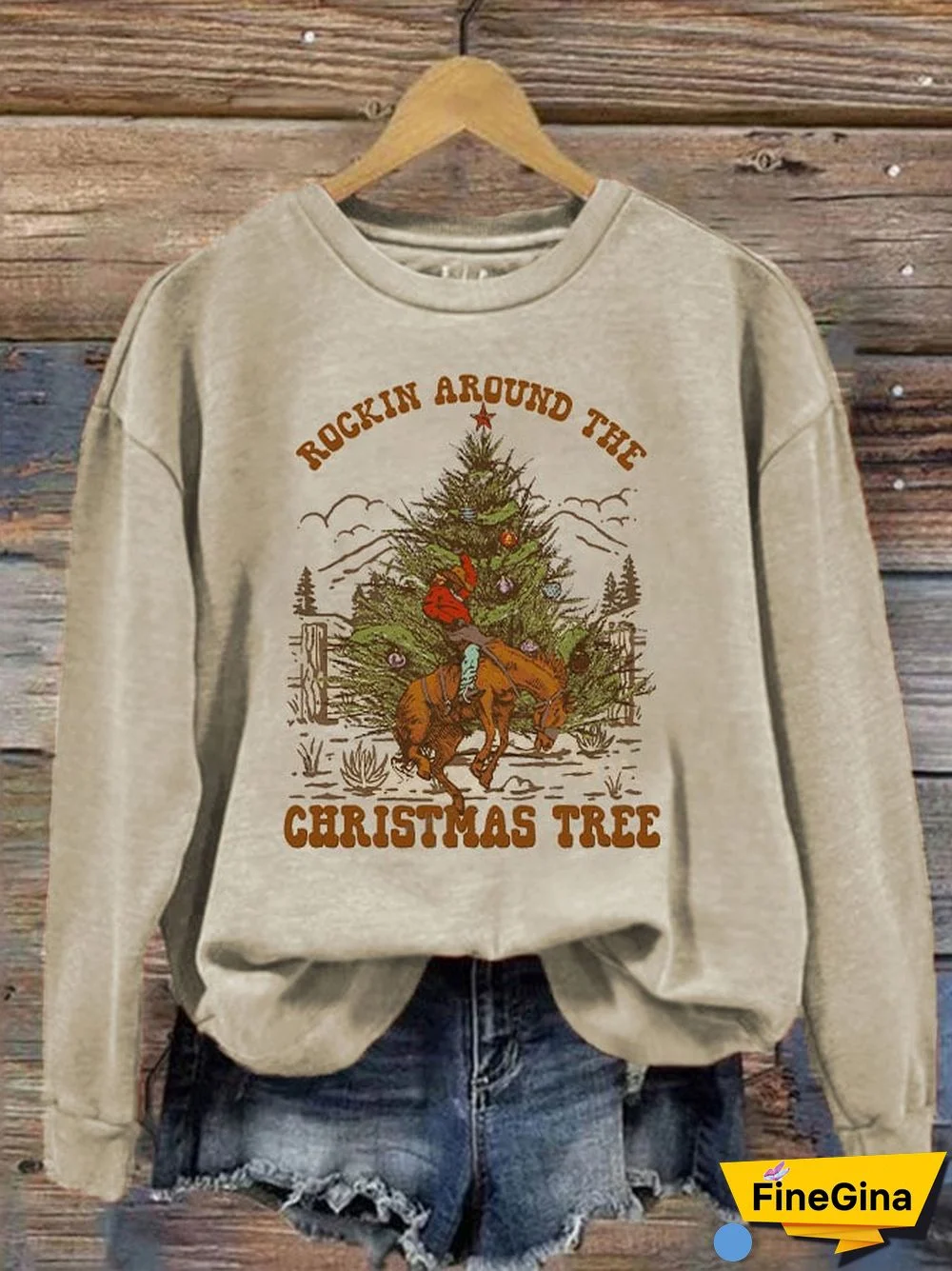 Women's Vintage Western ""ROCKIN AROUND THE CHRISTMAS TREE"" Print Sweatshirt