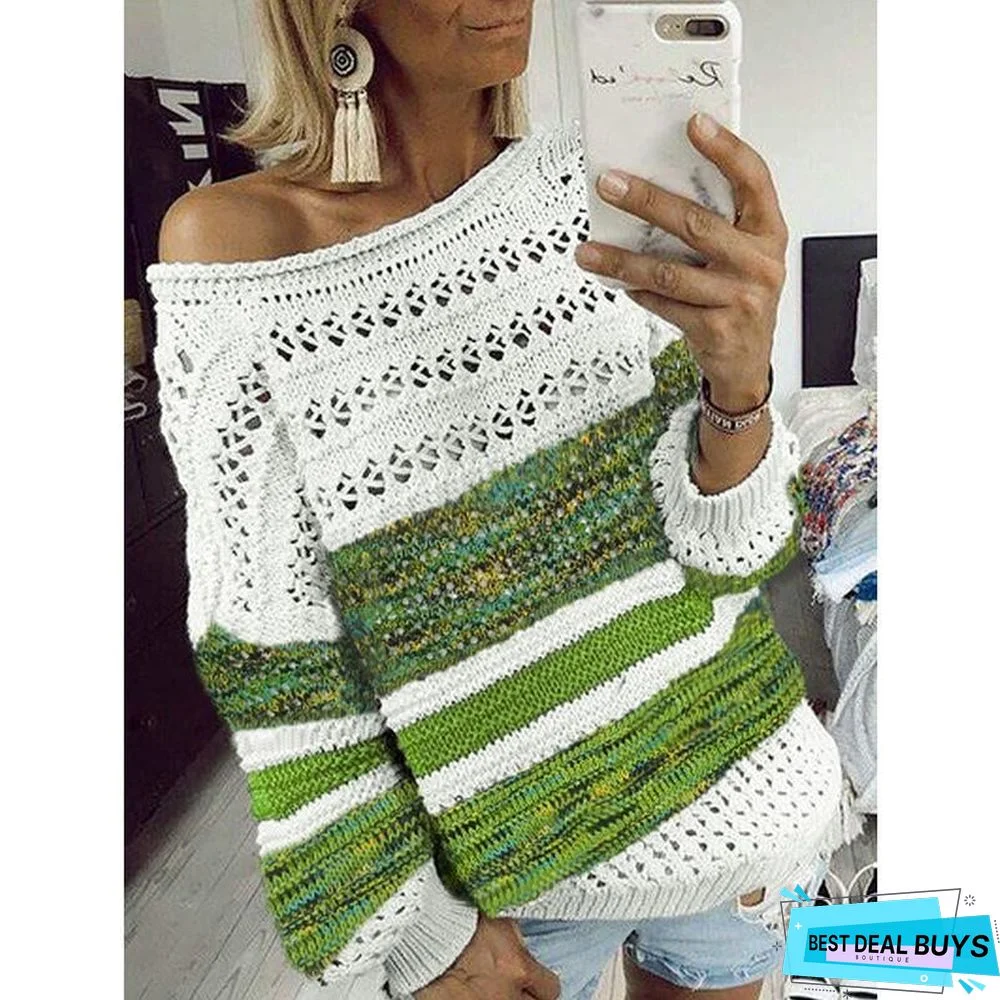 Women's Round Neck Stitching Color Sweater