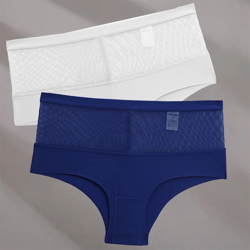 FINETOO 2PCS/Set Seamless Mesh Women Pantys Girls Thongs High Waisted Woman Brief Fashion M-XL Sexy Underpants Lingerie Panties