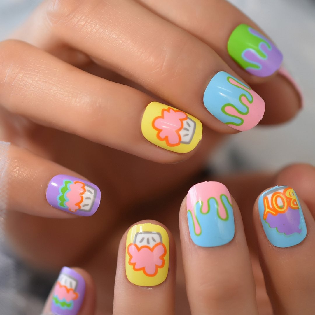 Colorful Pattern Cupcake Personality Cartoon Nail Tips Full Cover Nails Squoval Jam Design 2021 Lovely Nails Art Supplying IMABC