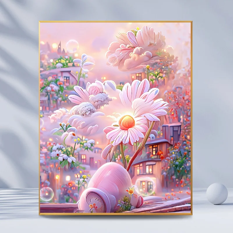 Diamond Painting - Full Round Drill - Pink Flower(30*40 - 40*50cm)