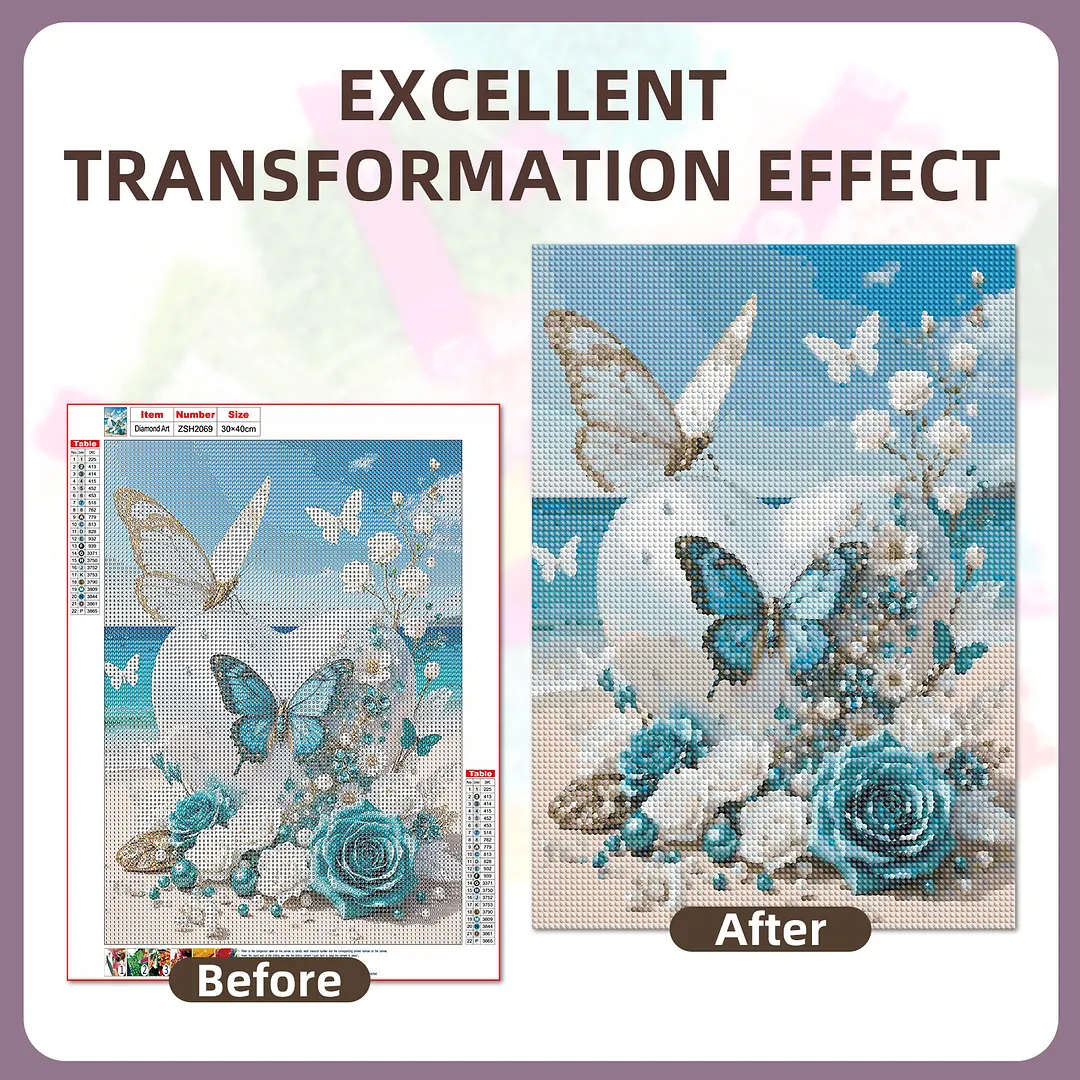 Beach Butterfly Full DIY 5D Round Drill Gem Art Diamond Painting Kits 11.81x15.75 in Diamond Dots Paintings Picture Arts Craft Diamond Art Kits for Adults/Beginners Gift Idea Home Decor