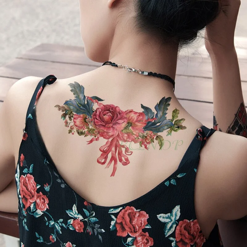 Sdrawing Temporary Tattoo Sticker peony flower diamond necklace fake tatto flash tatoo stickers art tattoos for girl women men