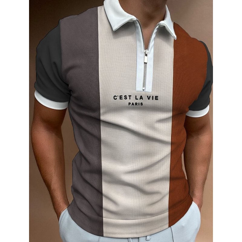 Men's Casual Style Summer Daily Stitching Zipper Design Polo Collar Short-sleeved T-shirt-Compassnice®