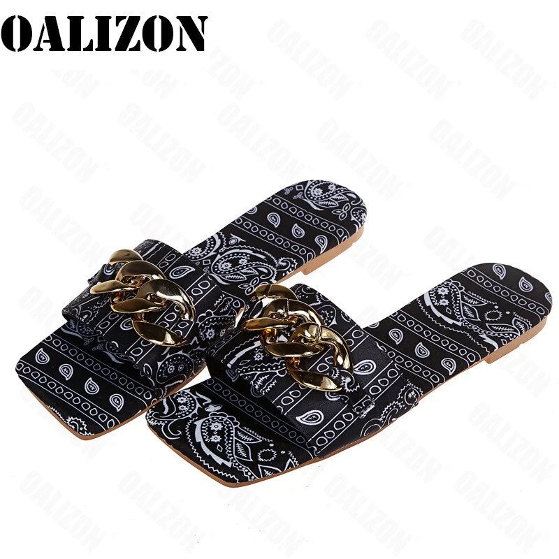 New Arrival Summer Women Female Lady Chain Sandals Flat Open Toe Slippers Shoes Women Fashion Beach Ladies Slippers Slides Shoes