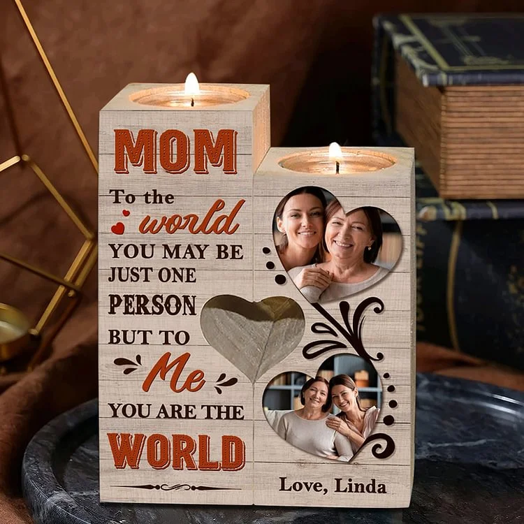To My Mom Personalized Photo Candle Holder Wooden Candlestick Mothers Gifts