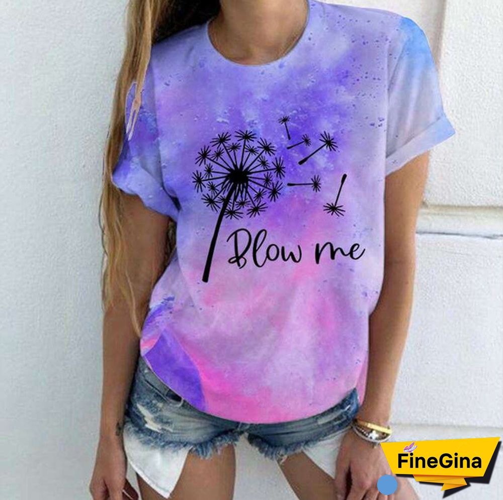 Cute Dandelion Blow Me Printed T-Shirts Women Short Sleeve Funny Round Neck Tee Shirt Casual Summer Tops