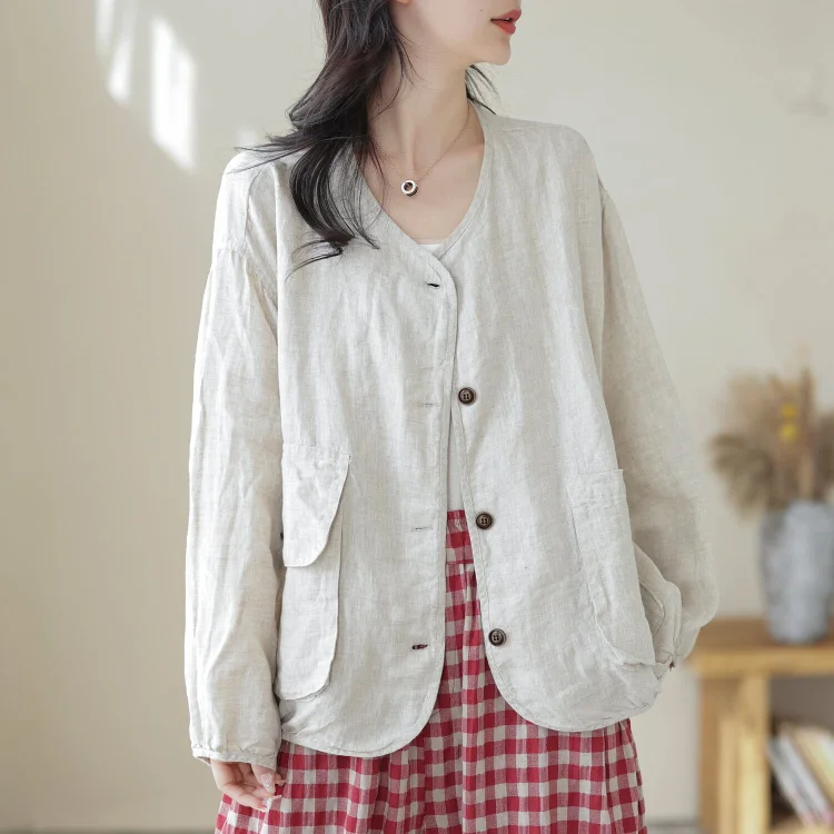 Spring Casual Loose Linen Solid Jacket