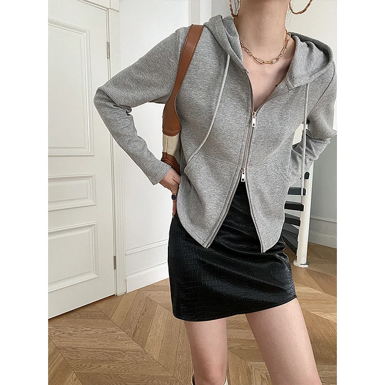 Classic Solid Color Zipper Hooded Outwear - yankia