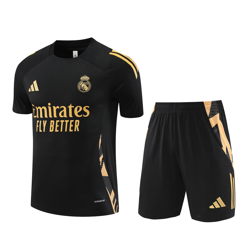 Real Madrid 24-25 Short-Sleeve Training Kids Kit - Black Gold