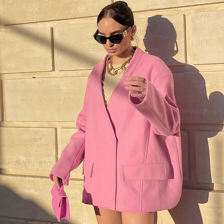 Personality Loose Solid Color Coat Outwear - yankia