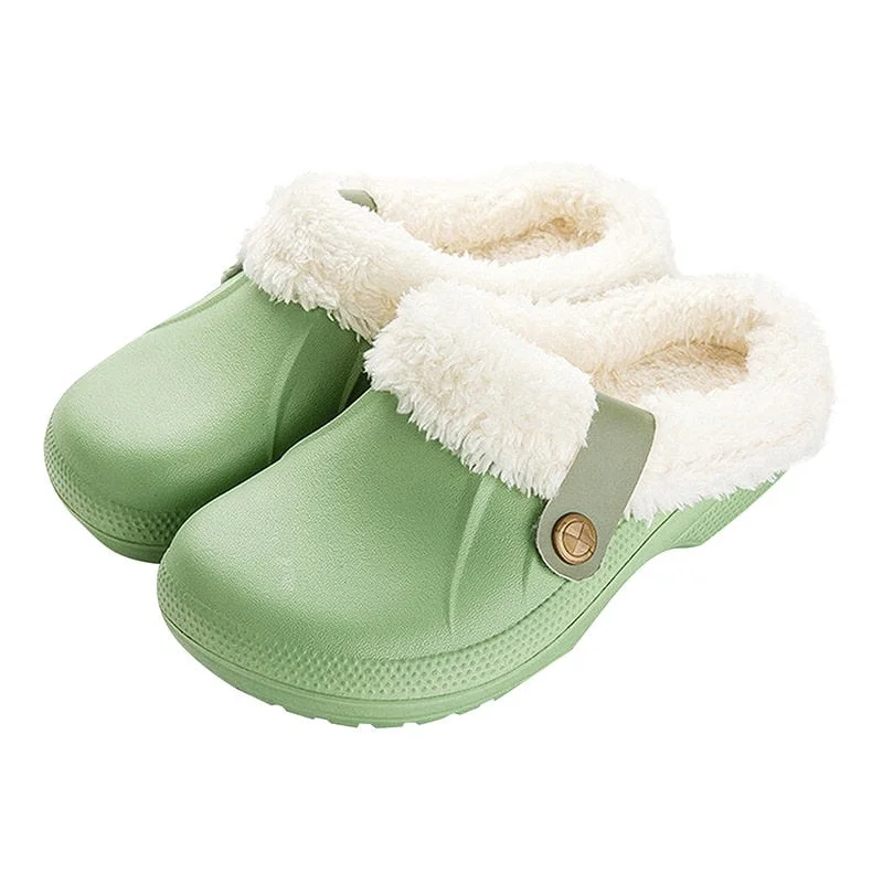 2021 Winter Waterproof Slippers Women Men Winter Shoes Plush Warm Flat Home Shoes Woman Soft Comfort Female Shoes Clogs Slippers