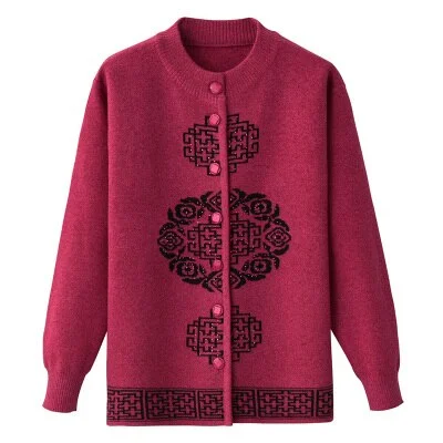 Wongn Women's Autumn Winter Knitwear Sweater Coat Print O neck Loose Warm Sweater Large size Grandma Cardigan jackets 5XL