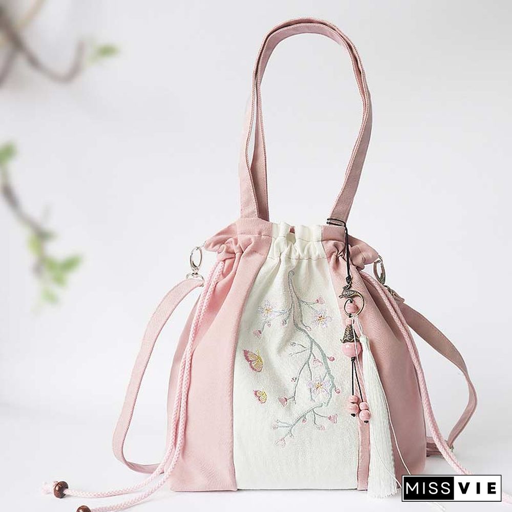Vintage Flower Embroidery Colorblock Crossbody Bag