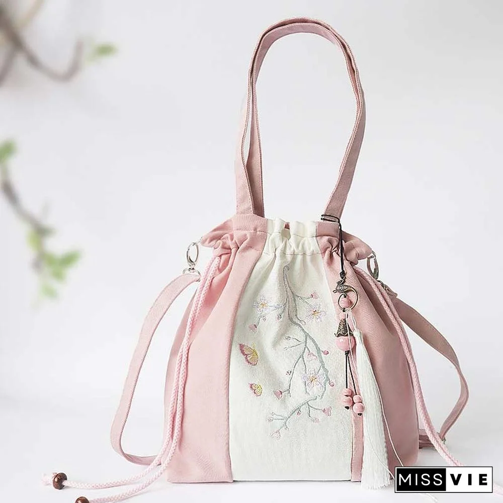 Vintage Flower Embroidery Colorblock Crossbody Bag