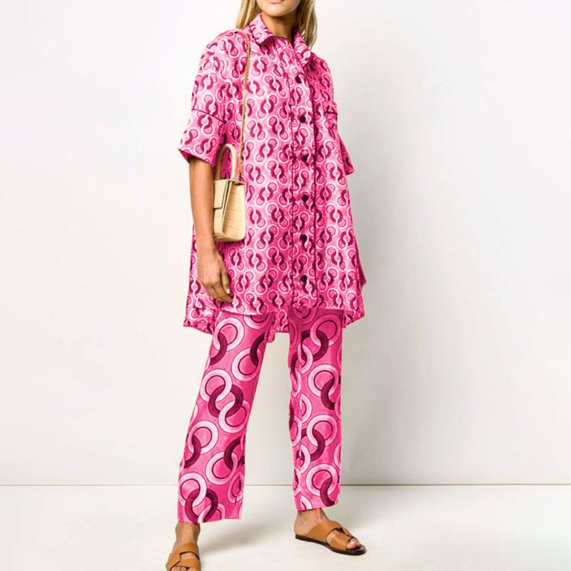 Contrast Circle Print Two-Piece Set