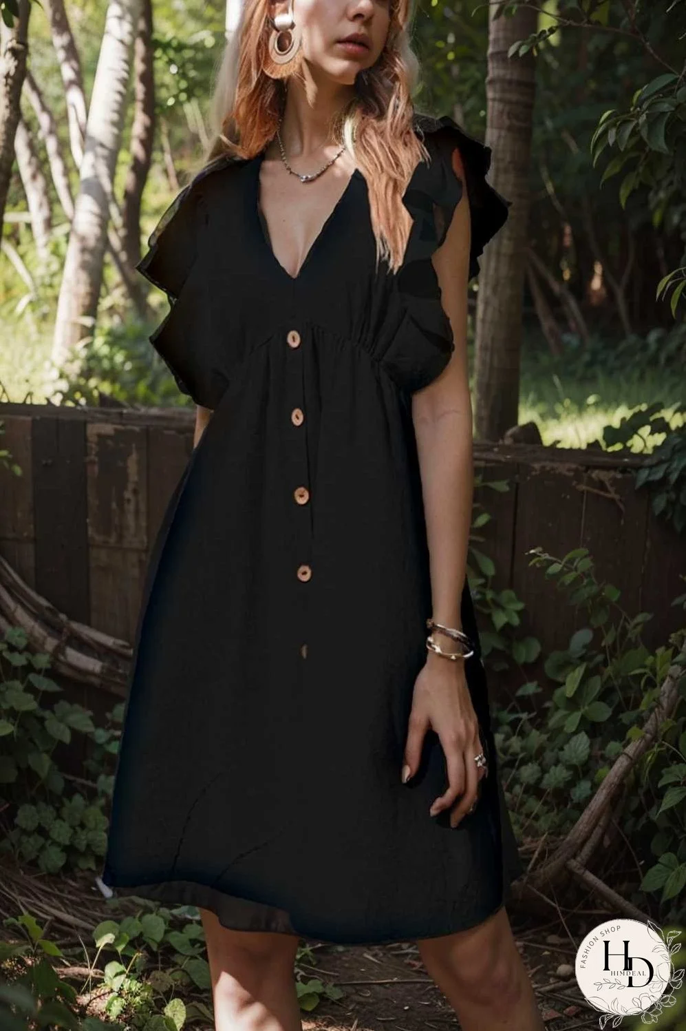 v neck button up all match fashion mini dress