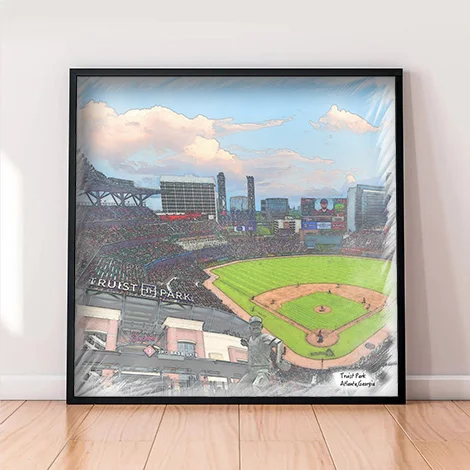 Truist Park Print, Artist Drawn Baseball Stadium, Atlanta Braves Baseball –  fine-art-print – 10-x-10